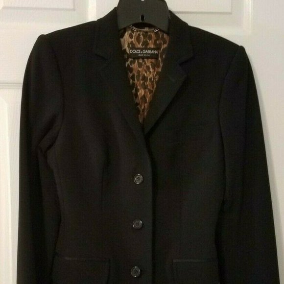 DOLCE & GABBANA CLASSIC BLACK LEOPARD SUIT JACKET BLAZER 26 40 - Picture 1 of 6